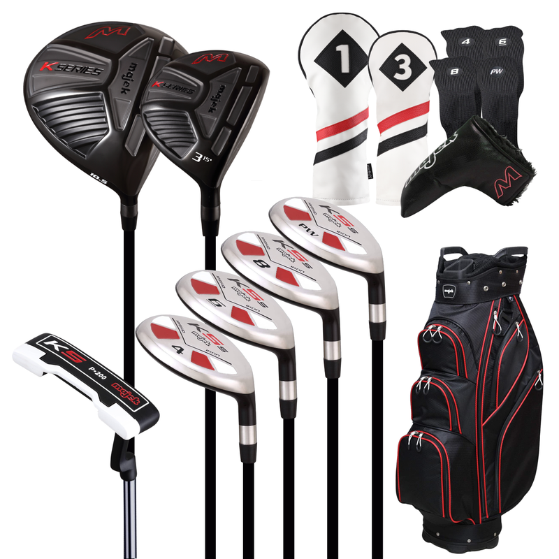 Majek Regular Men's Golf Package: 10.5 Driver + #3 Wood + 4,6,8,PW Hybrid Set + P-200 Blade Putter with Headcovers and Golf Bag