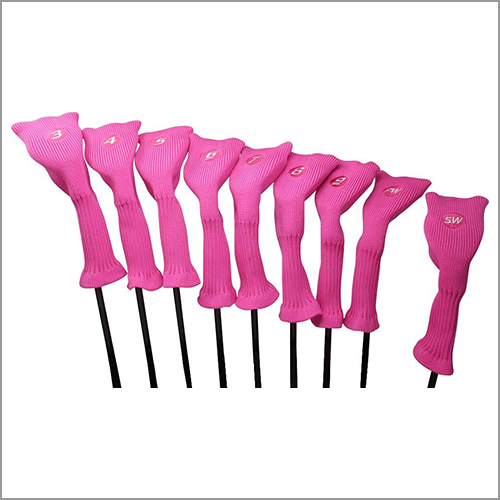 Majek All Hybrid Golf Club Pink Headcover Set 3-SW. Neoprene Acrylic Head Covers