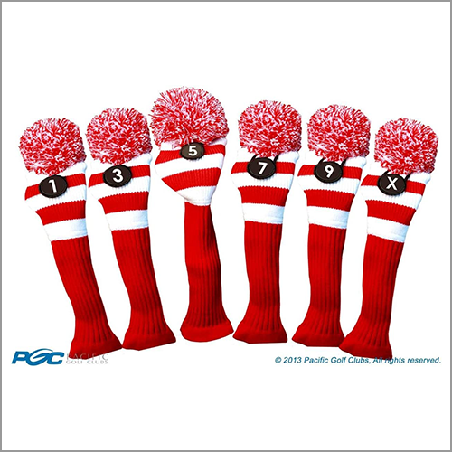 Majek Golf Club 1 3 5 7 9 X White and Red Limited Edition Driver and Fairway Wood Head Covers Fits 460cc Drivers Tour Knit Retro Vintage Pom Classic Headcovers