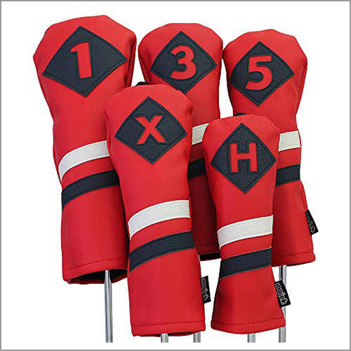 Majek Retro Golf Headcovers Red with White and Blue Stripe Vintage Leather Style 1 3 5 X H Driver Fairway and Hybrid Head Covers Fits 460cc Drivers Classic Look