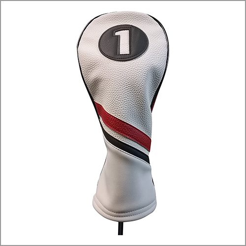 Majek Retro Golf Headcover White Red and Black Vintage Leather Style 1 Driver Head Cover Fits 460cc Drivers