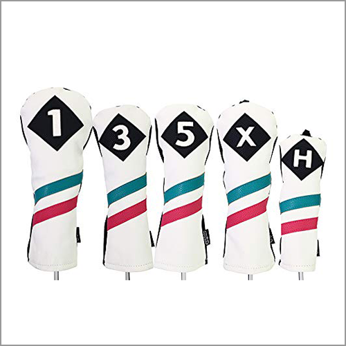 Majek Golf Vintage Headcovers White Seafoam Teal Pink Stripe Premium Retro Leather Style 1 3 5 X H Driver Fairway Hybrid Head Covers Fits 460cc Drivers & Modern Metal Woods
