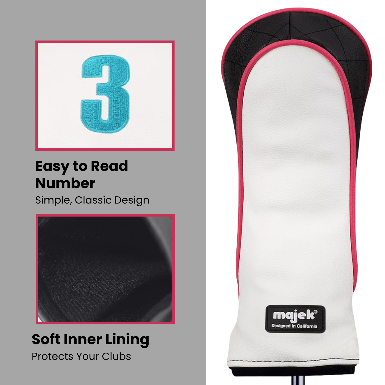 Majek Golf Clubs Premium Protective Pink Teal White and Black Head Covers