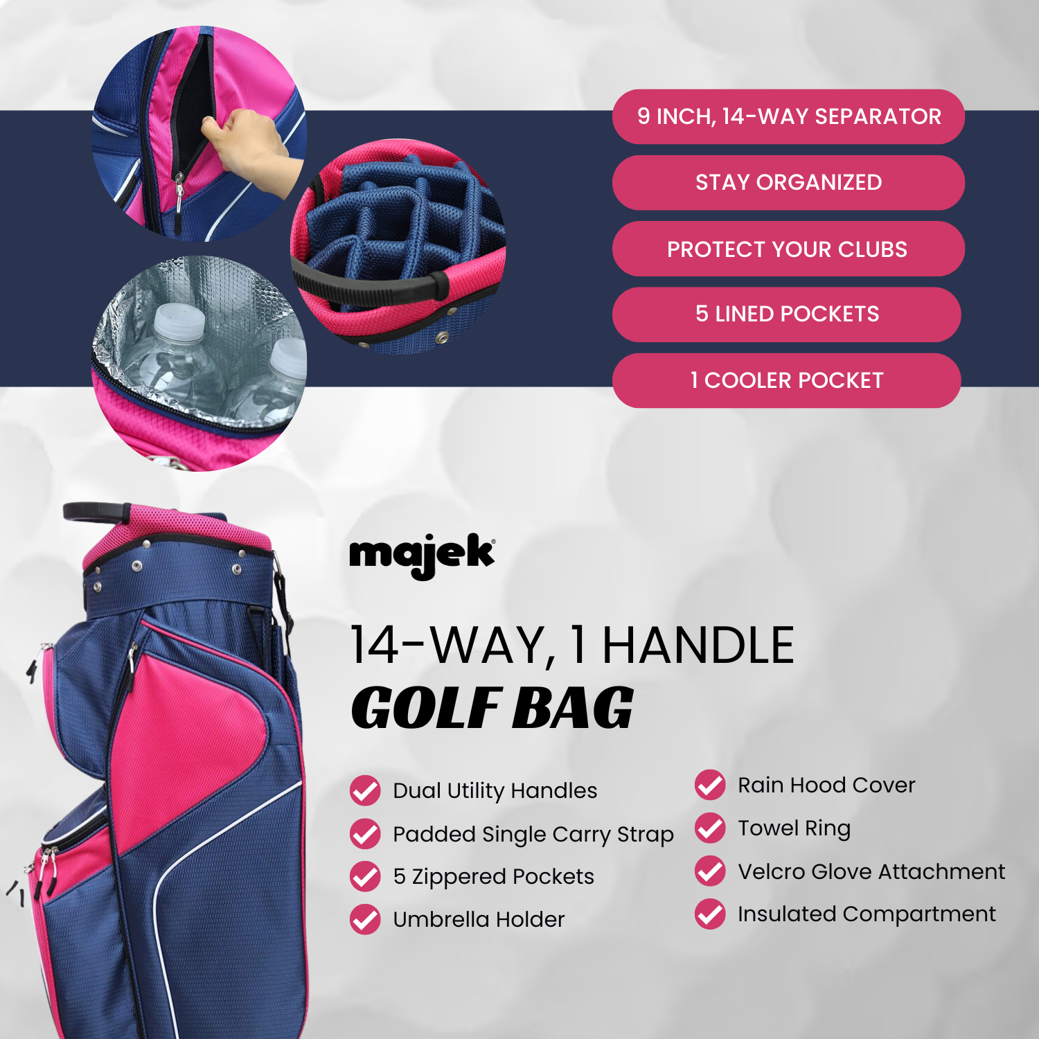 Majek Senior Lady Golf Package: 12.5 Driver + 3 Wood + 4,6,8,PW Hybrid Set + P-200 Blade Putter with Headcovers and Golf Bag
