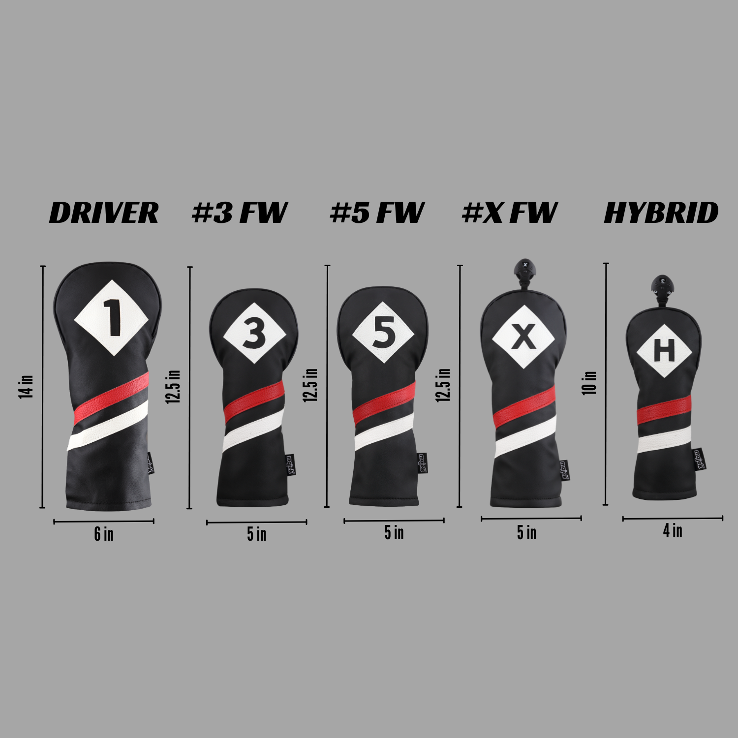 Majek Retro Golf Headcovers Black Red and White Vintage Leather Style 1 3 5 X H Driver Fairway and Hybrid Head Covers Fits 460cc Drivers Classic Look