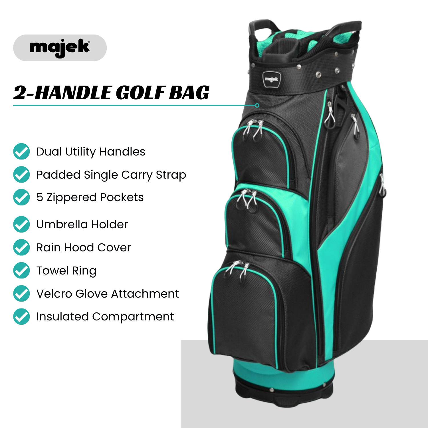 Majek Premium Black Teal Golf Bag 9.5 inch 14-Way Friendly Separator Top with Putter Sleeve