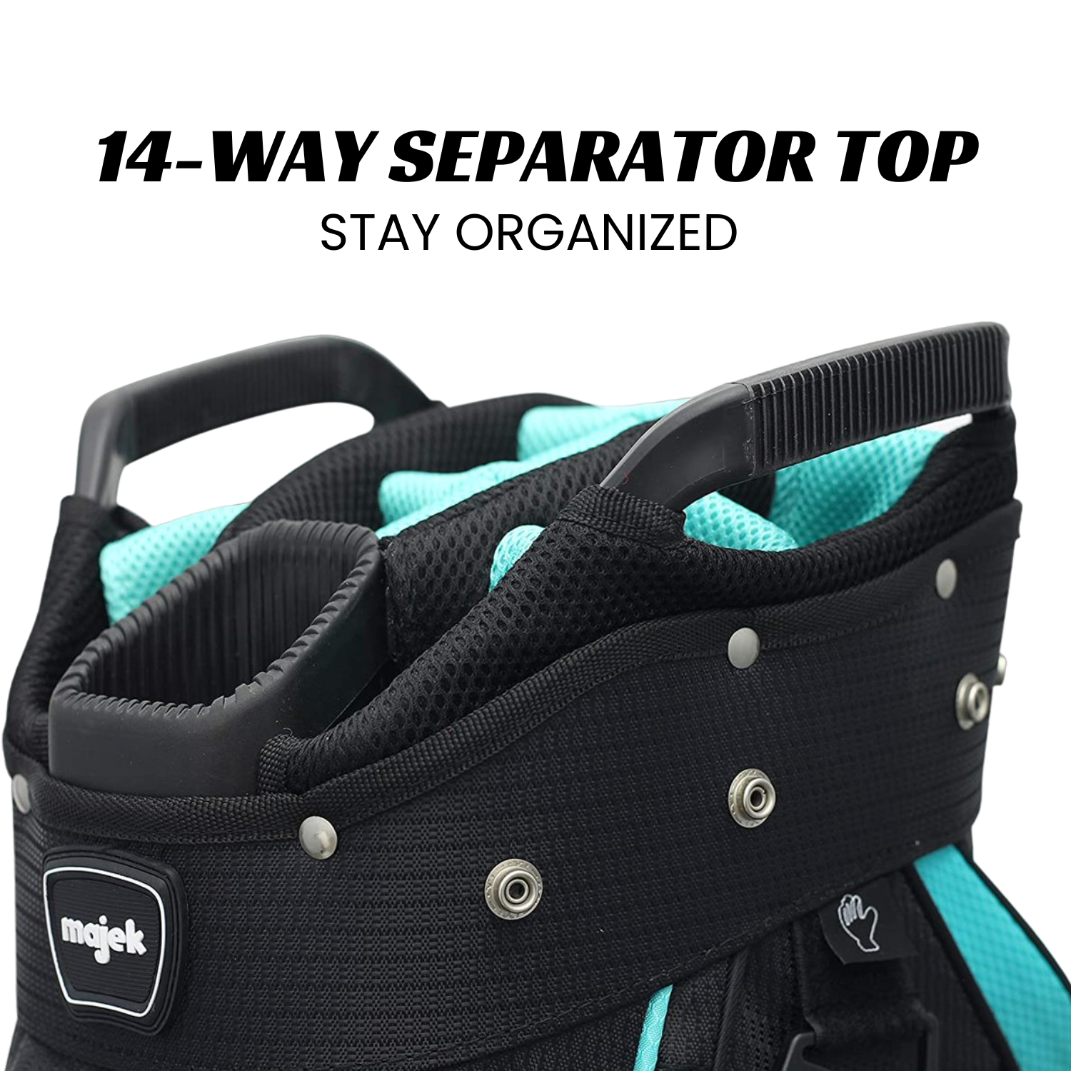 Majek Premium Black Teal Golf Bag 9.5 inch 14-Way Friendly Separator Top with Putter Sleeve