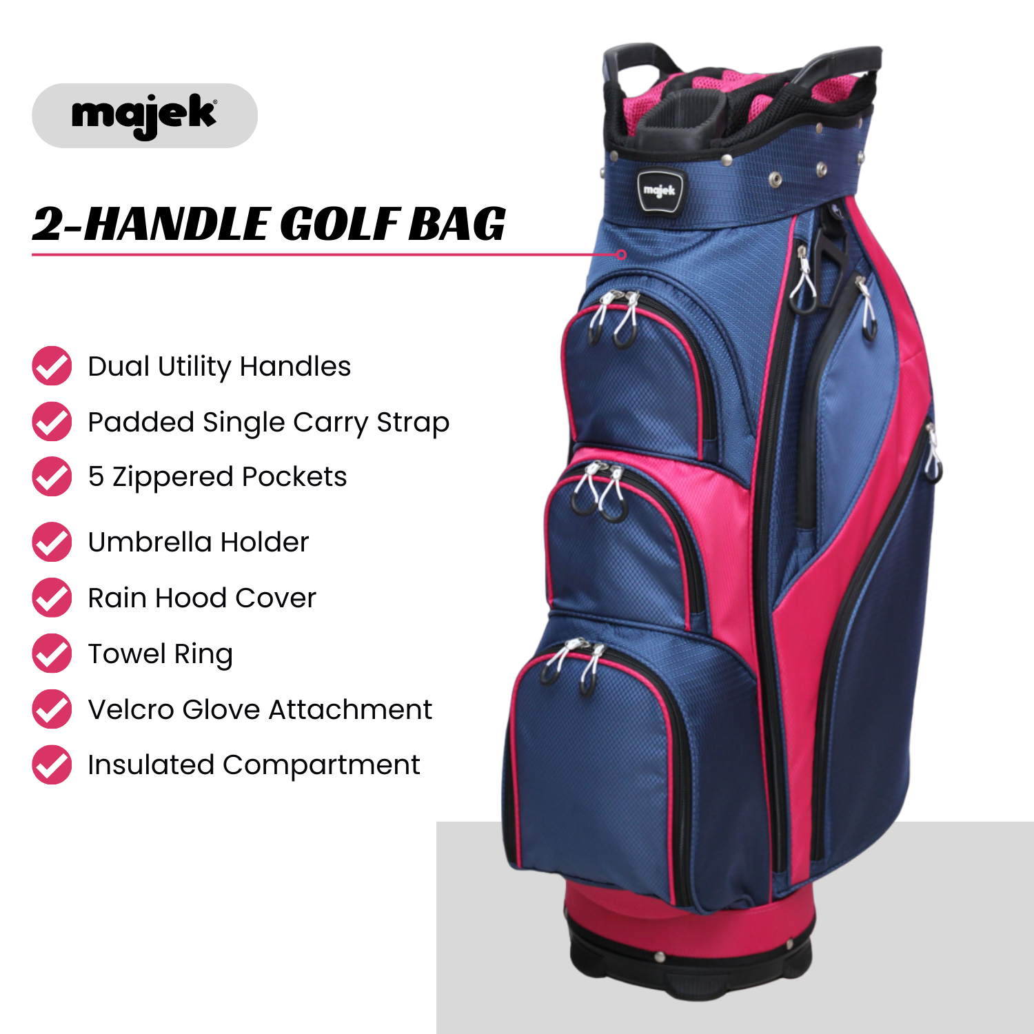 Majek Premium Navy Blue Pink Golf Bag 9.5 inch 14-Way Friendly Separator Top with Putter Sleeve