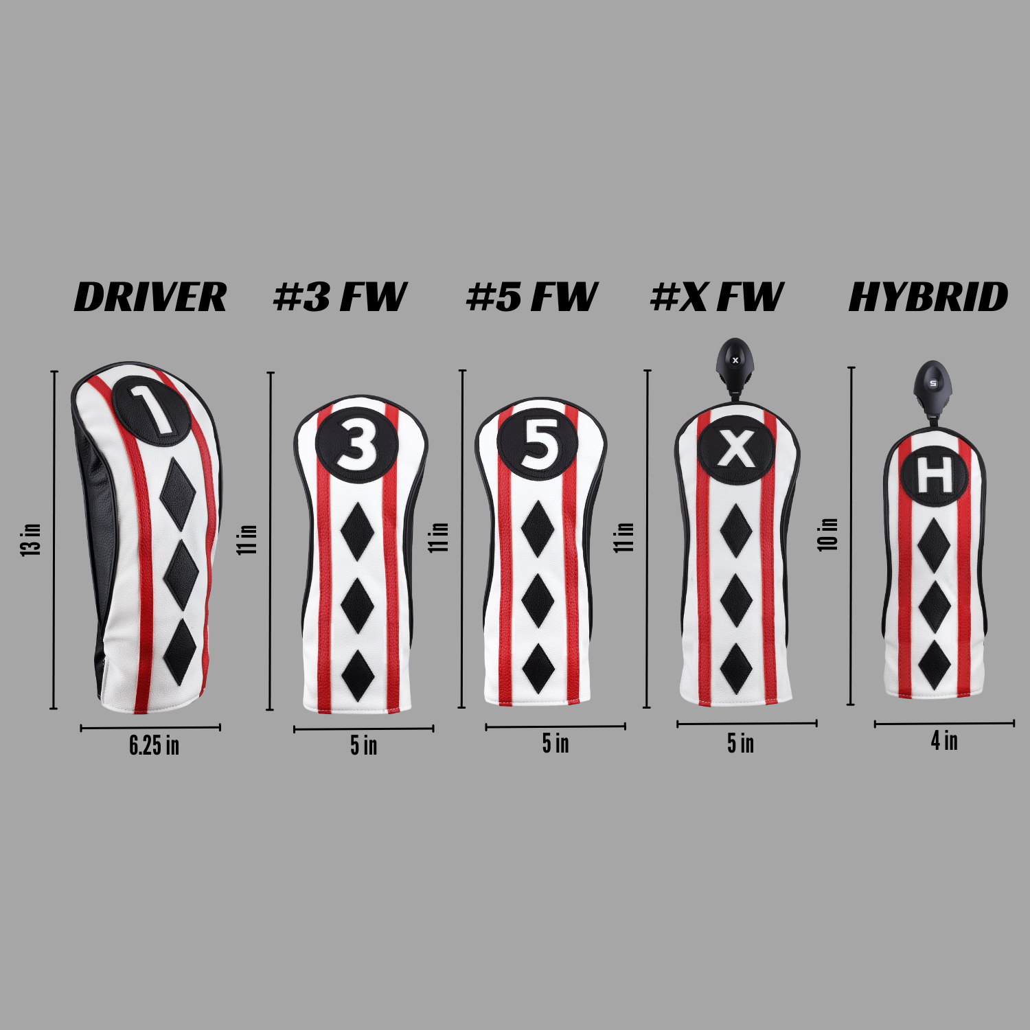 Majek Golf Clubs Club Premium Poker Diamond Protective Hand Made Black Red White Head Covers