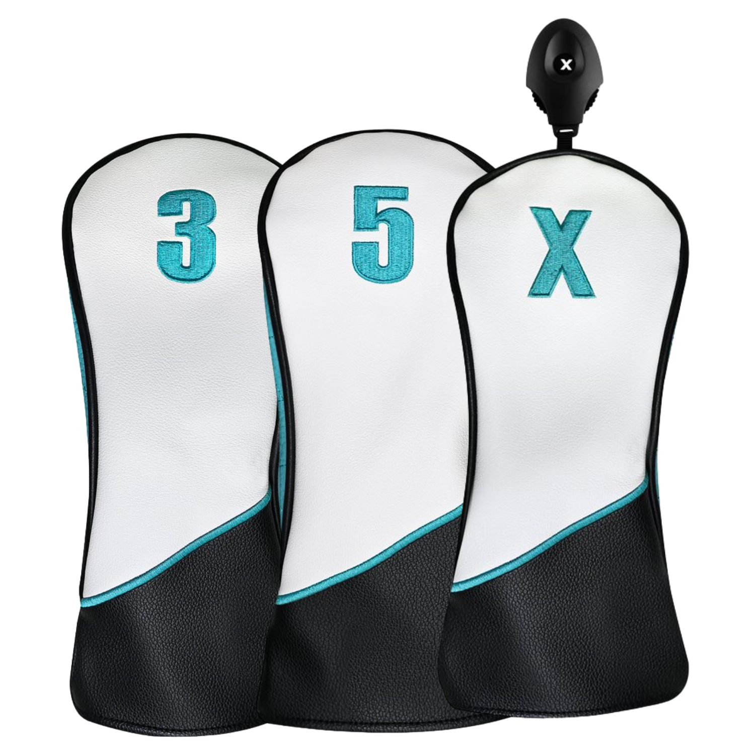 Majek Golf Clubs Premium Protective Teal White and Black Head Covers