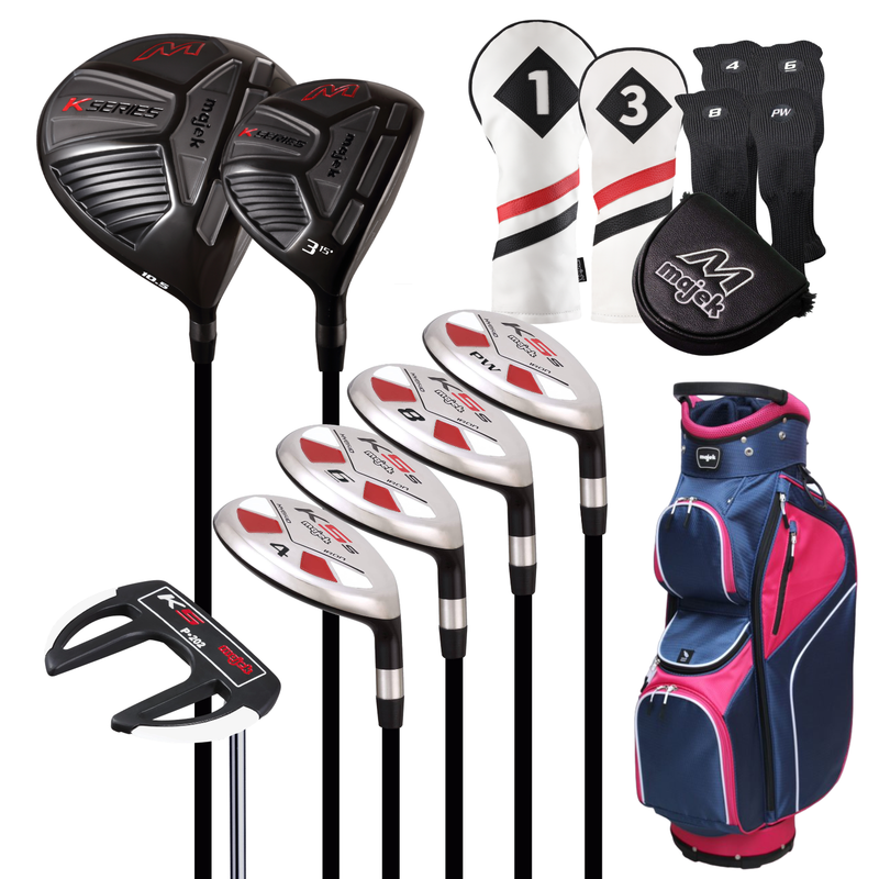 Majek Senior Lady Golf Package: 10.5 Driver + 3 Wood + 4,6,8,PW Hybrid Set + P-202 Putter with Headcovers and Golf Bag