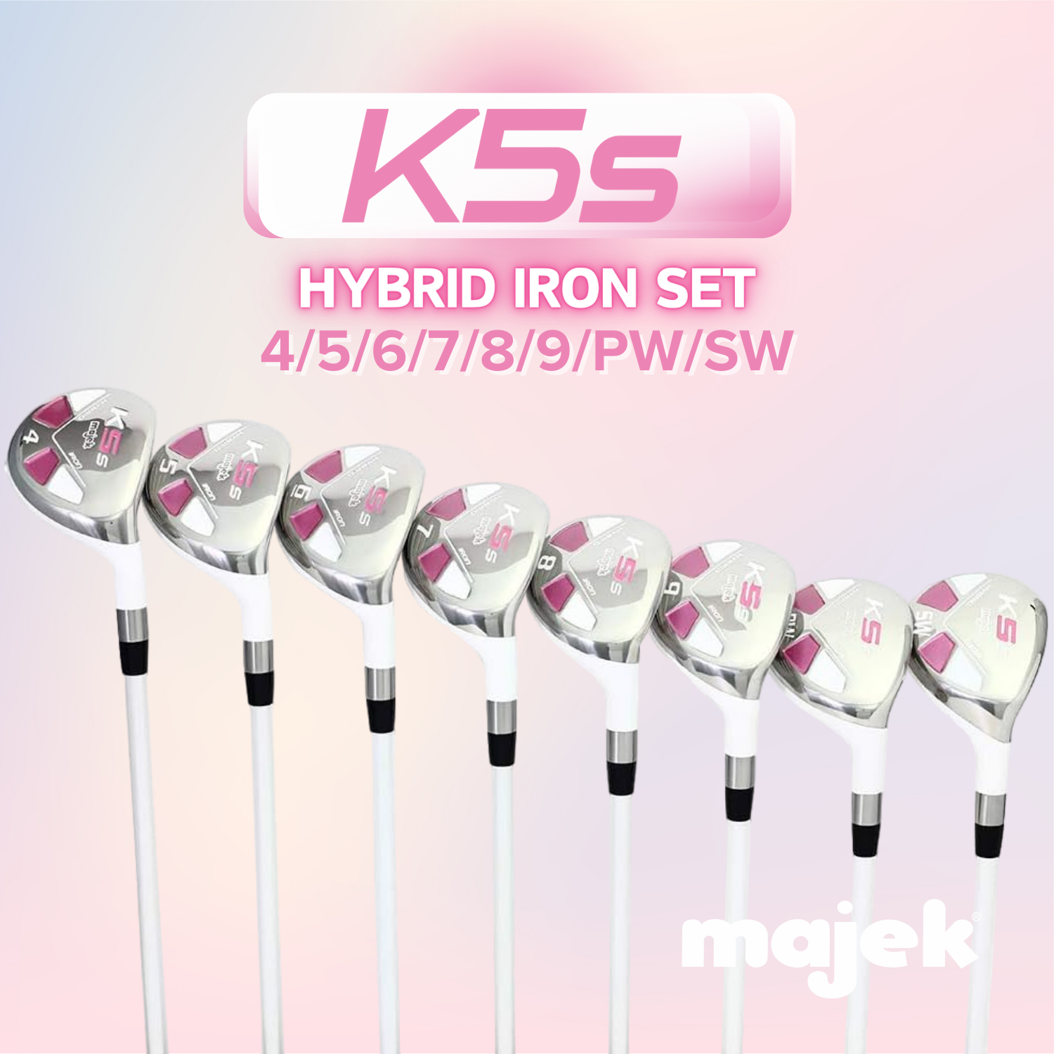 Majek K5s Pearl Ladies Golf Hybrids Irons Set Womens All True Hybrid Ultra Light Weight Forgiving Includes 4-SW