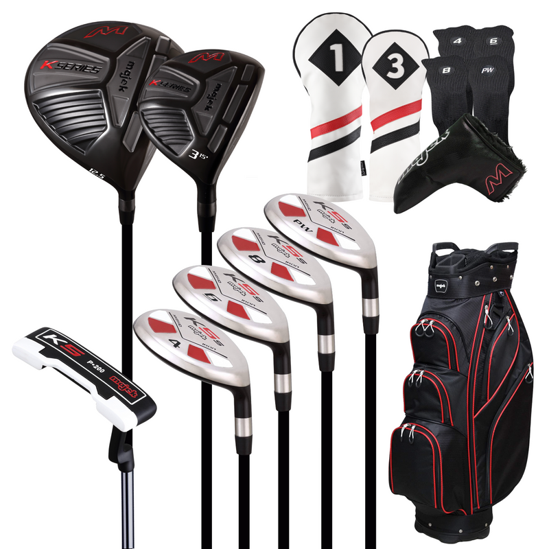 Majek Regular Men's Golf Package: 12.5 Driver + #3 Wood + 4,6,8,PW Hybrid Set + P-200 Blade Putter with Headcovers and Golf Bag