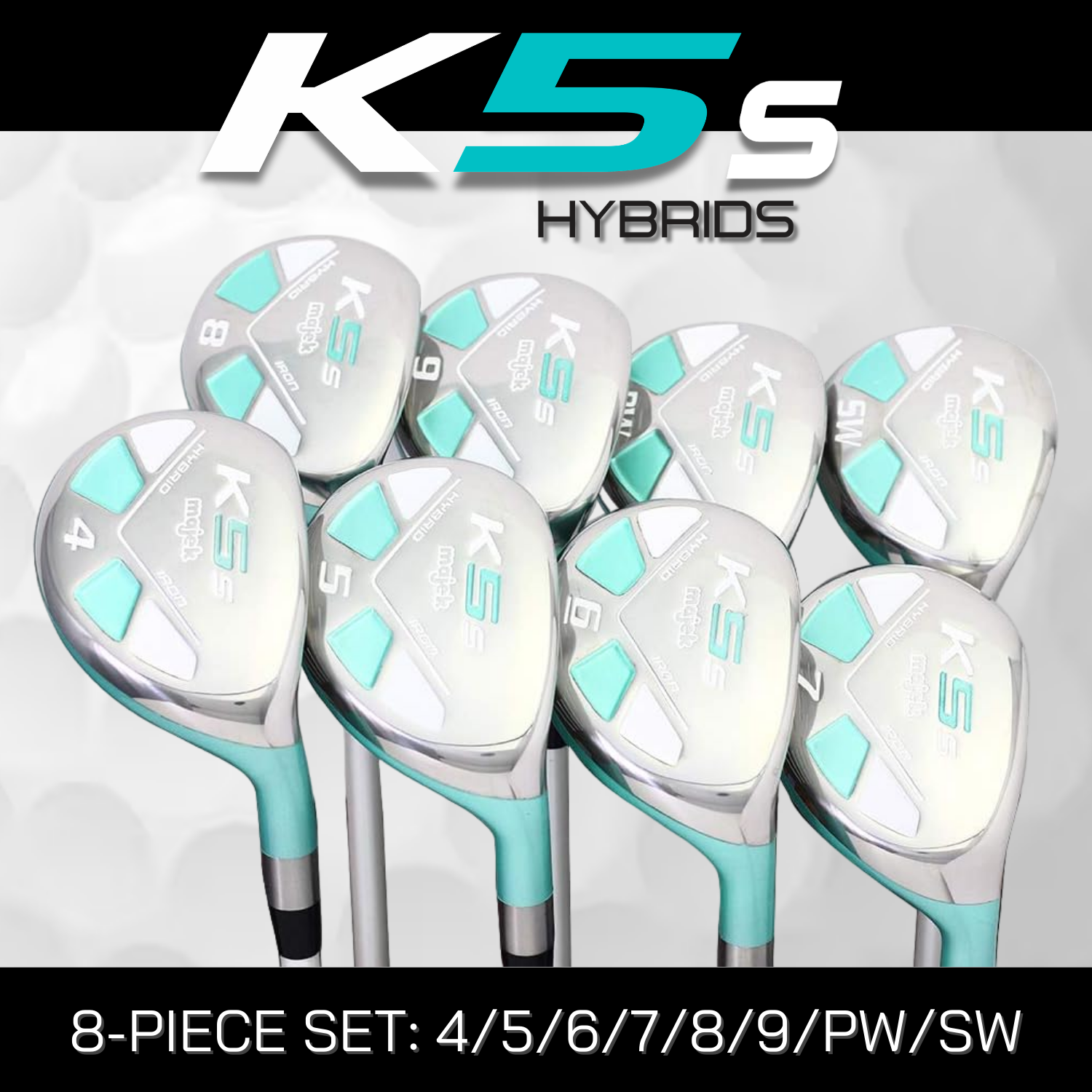 Majek K5s Teal Ladies Golf Hybrids Irons Set Womens All True Hybrid Ultra Light Weight Forgiving Includes 4-SW
