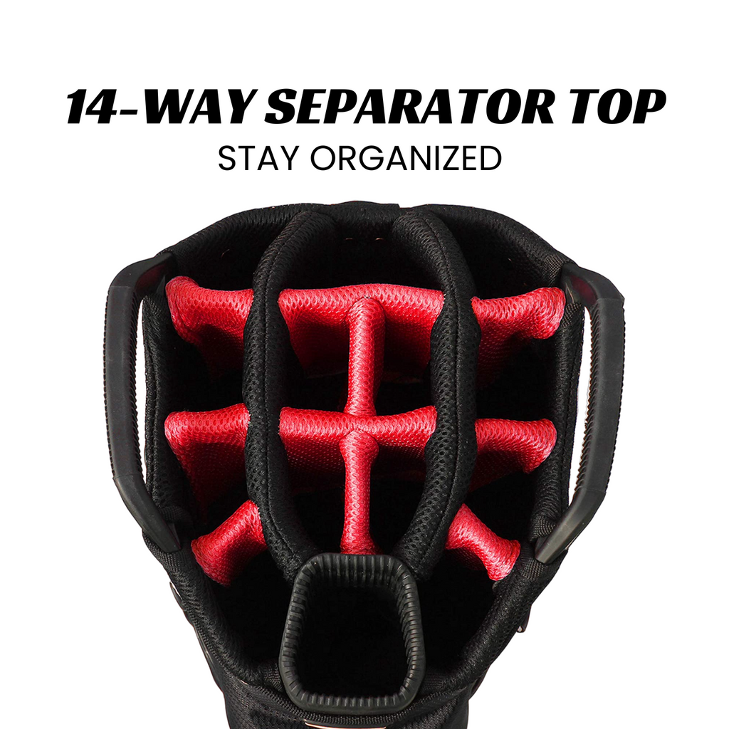 Majek Premium Black Red Charcoal Golf Bag 9.5 inch 14-Way Friendly