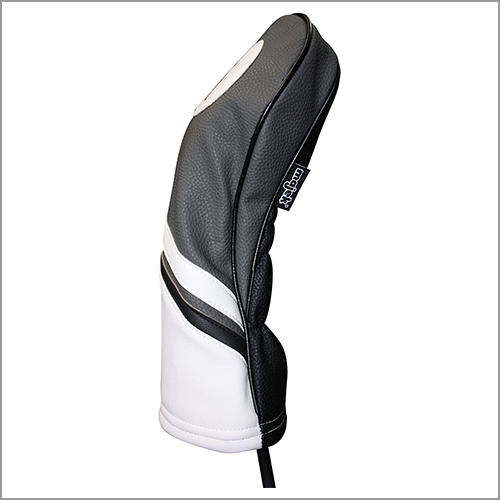 Majek Golf Headcovers Black and White Leather Style Driver Fairway Hybrid Head Covers Fits 460cc Drivers