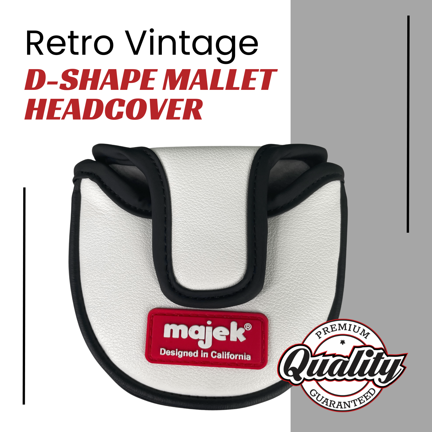 Majek Poker Black Diamond Retro Vintage D-Shape Mallet Style Putter Head Cover