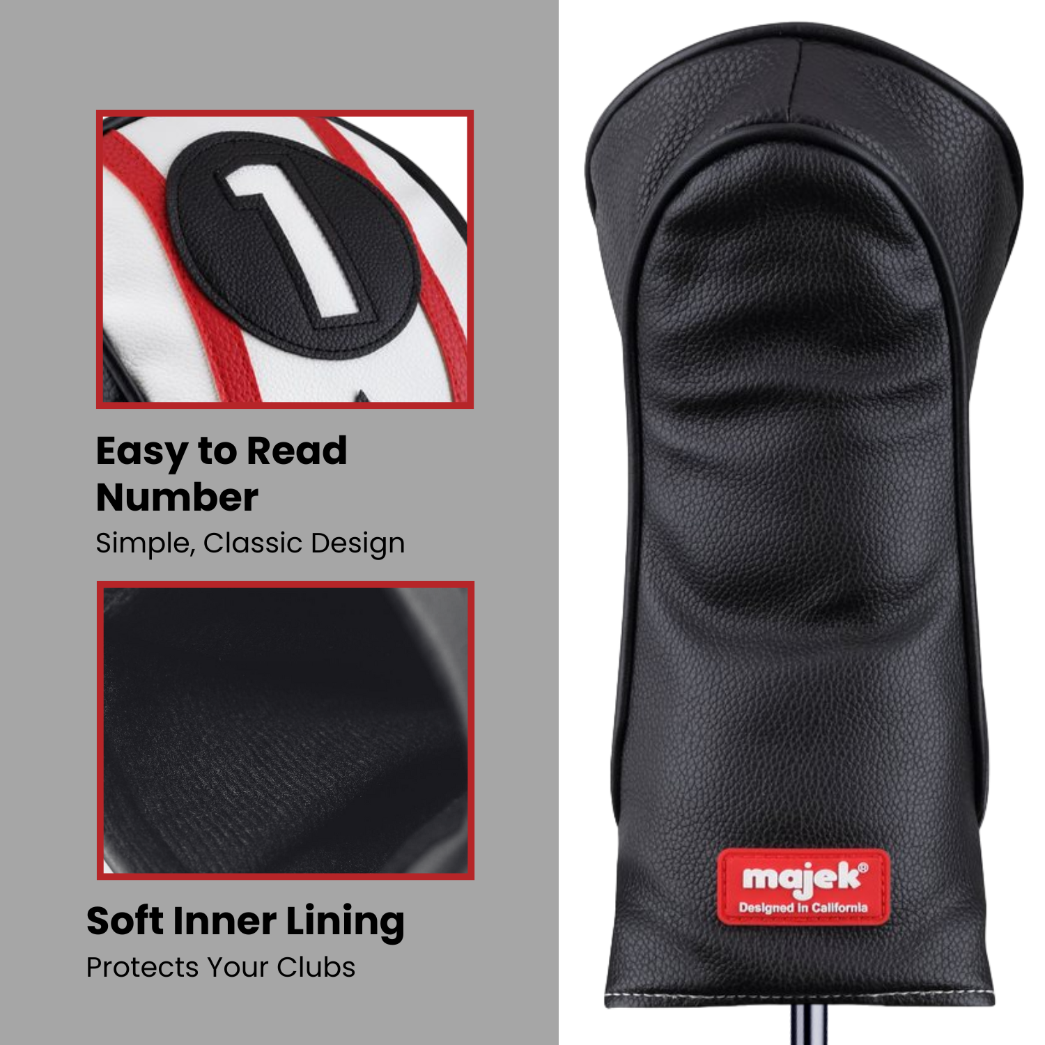 Majek Golf Clubs Club Premium Poker Diamond Protective Hand Made Black Red White Head Covers