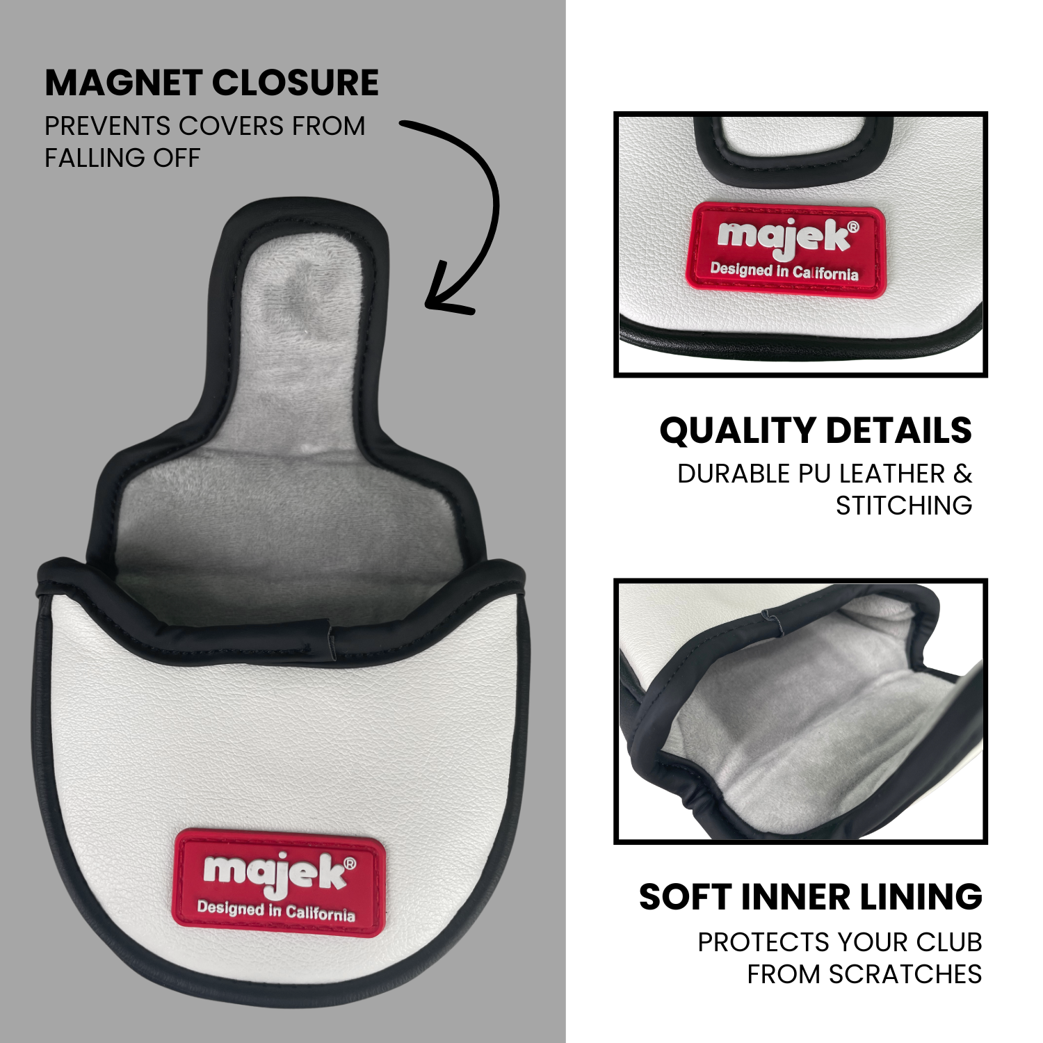 Majek Poker Black Diamond Retro Vintage D-Shape Mallet Style Putter Head Cover