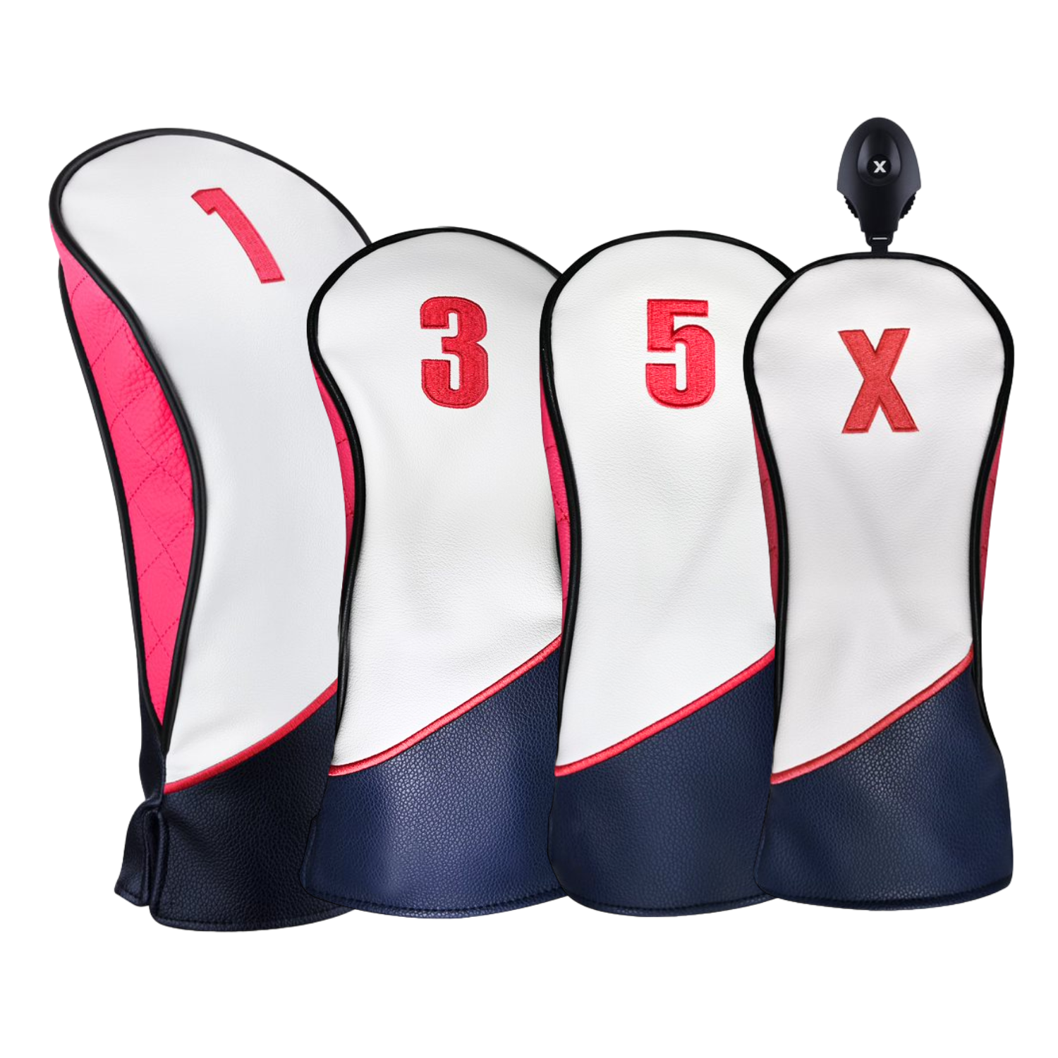 Majek Golf Clubs Premium Protective Navy Blue, Pink, White & Black Head Covers