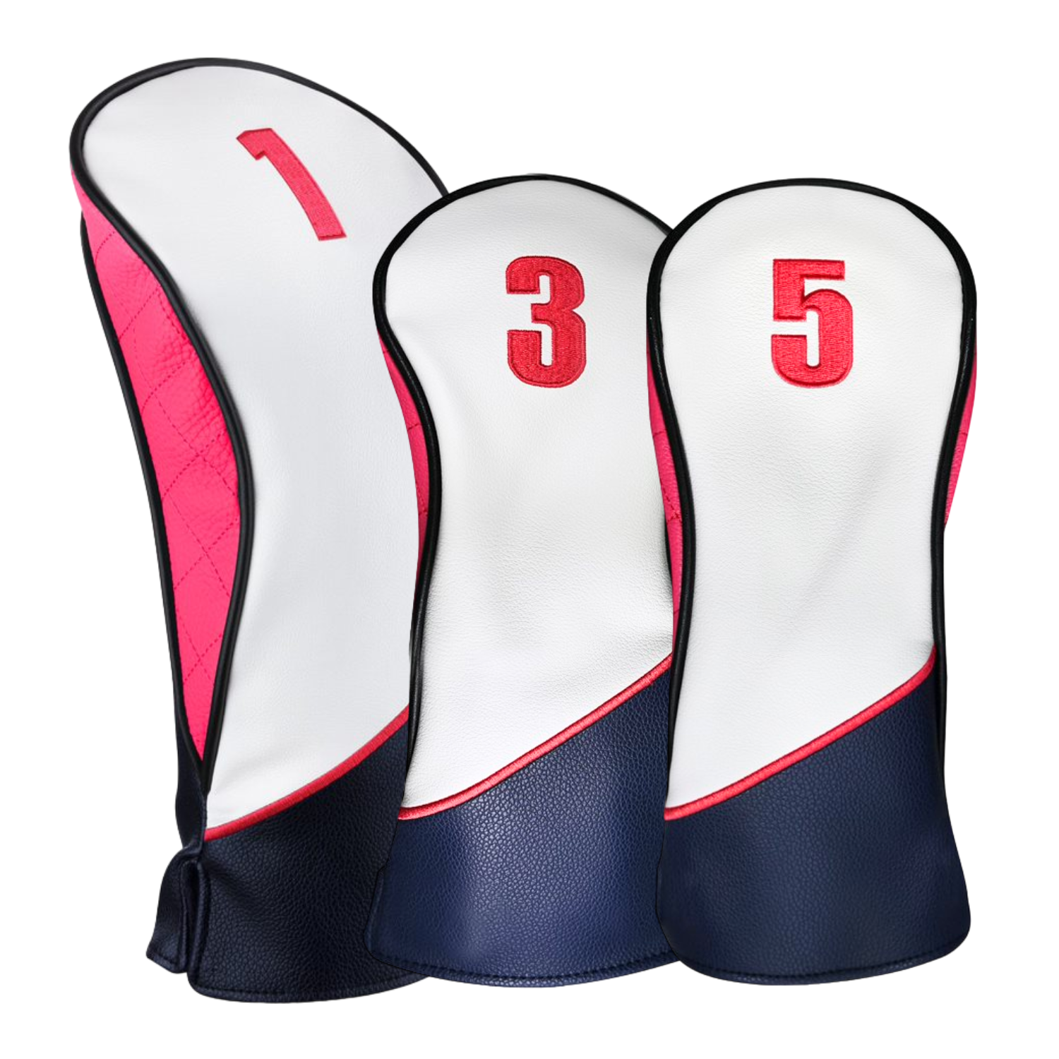 Majek Golf Clubs Premium Protective Navy Blue, Pink, White & Black Head Covers