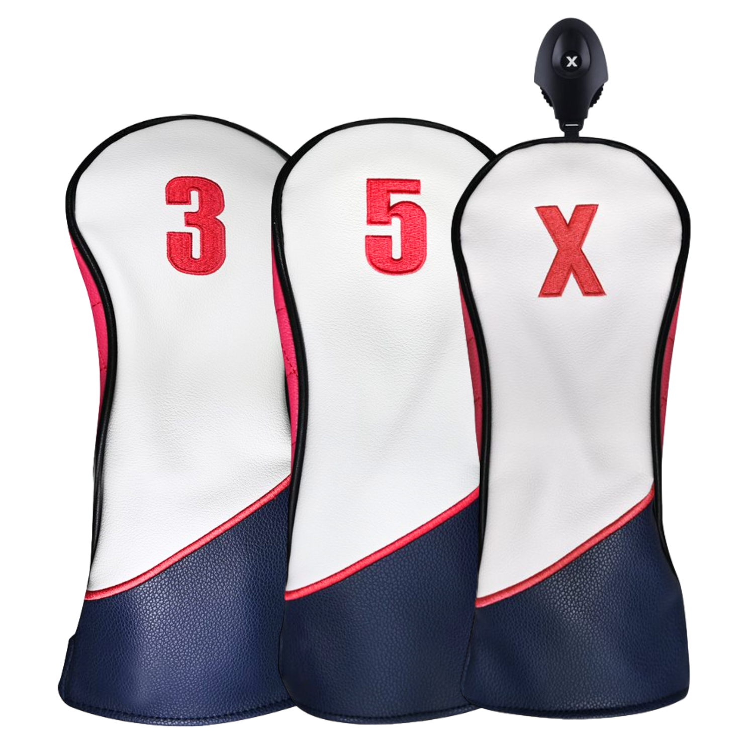 Majek Golf Clubs Premium Protective Navy Blue, Pink, White & Black Head Covers