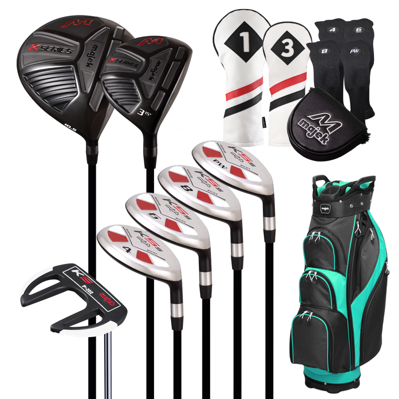 Majek Lady Standard Golf Package: 10.5 Driver + #3 Wood + 4,6,8,PW Hybrid Set + P-202 Putter with Headcovers and Golf Bag