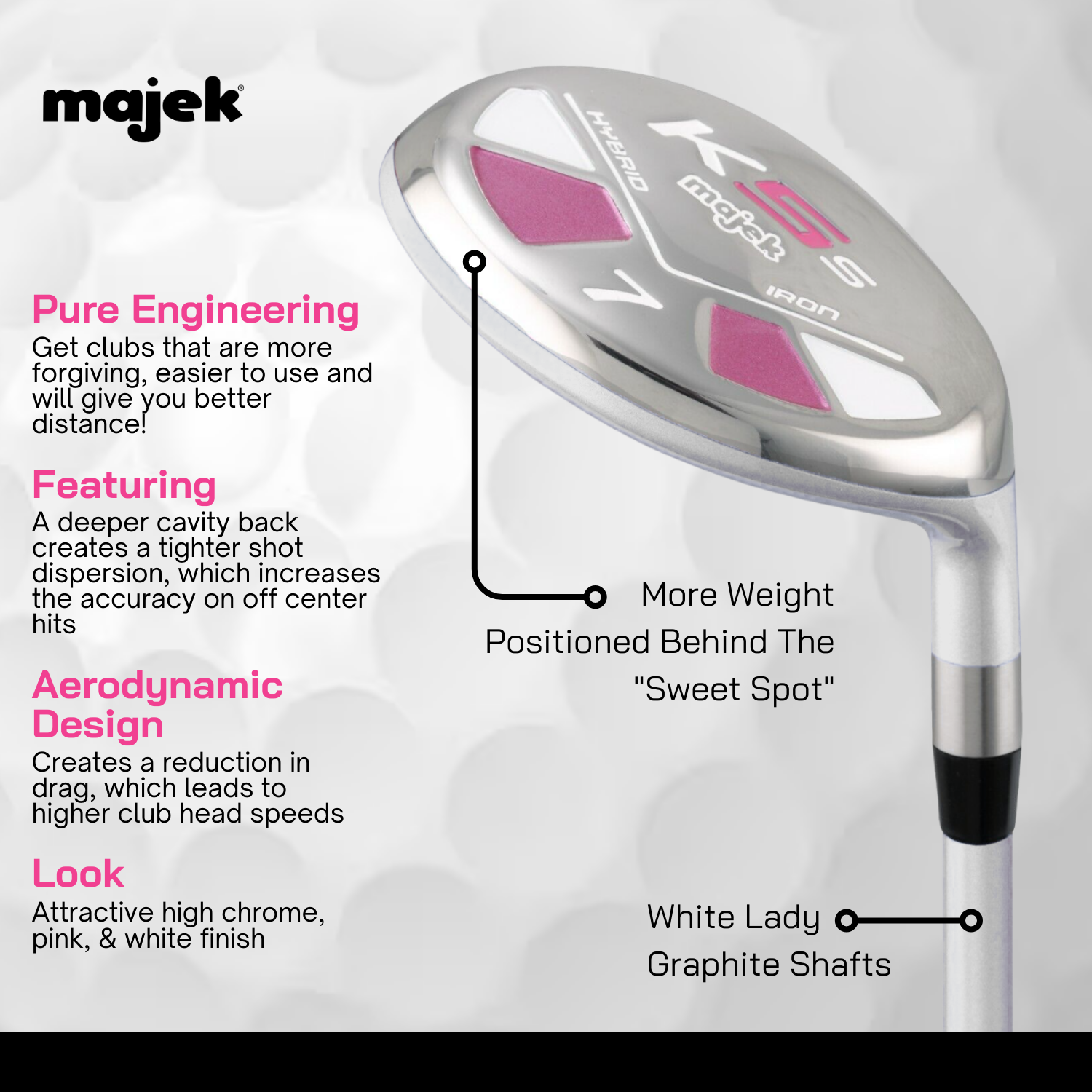 Majek K5s Pearl Ladies Golf Hybrids Irons Set Womens All True Hybrid Ultra Light Weight Forgiving Includes 4-SW