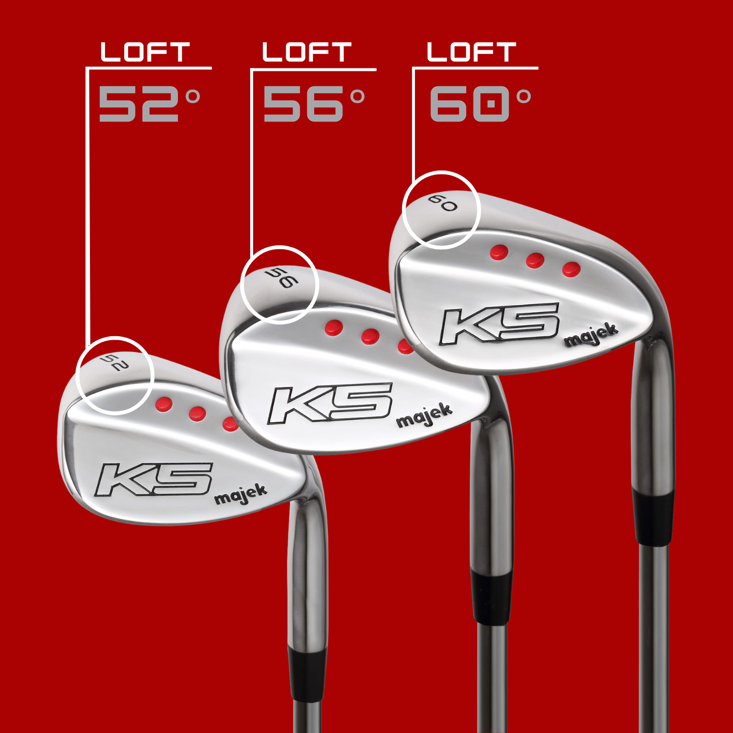 Majek K5 Golf Men's Complete Wedge Set: 52° Gap Wedge (GW), 56° Sand Wedge (SW), 60° Lob Wedge (LW) Right Handed Regular Flex Steel Shaft