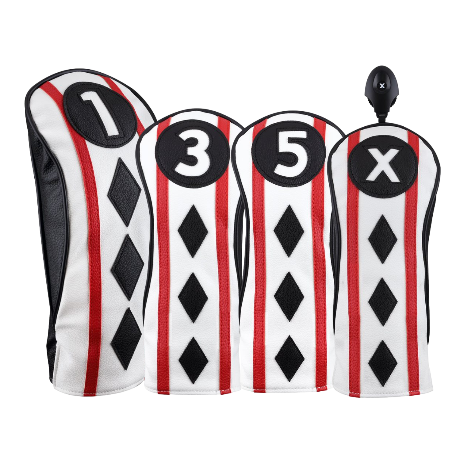 Majek Golf Clubs Club Premium Poker Diamond Protective Hand Made Black Red White Head Covers