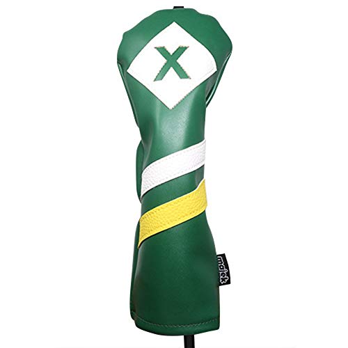 Majek Retro Golf Headcovers Green White and Yellow Vintage Leather Style 1 3 5 X Driver Fairway Head Covers Fits 460cc Drivers Classic Look