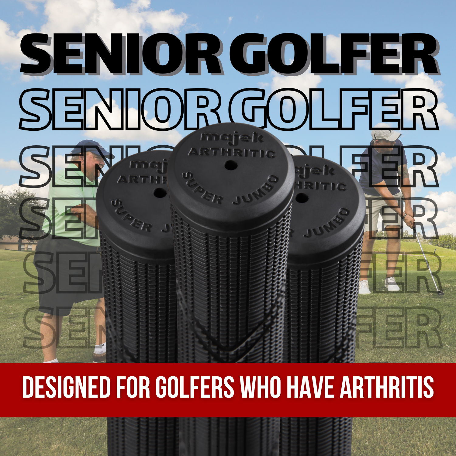 Majek Golf Club Grips Super Jumbo Arthritic Extra Large Tour 360 Degree Black - NO LOGO - Round .600 Extra Large XL XXL Great for Senior Golfers with Big Hands - Premium Rubber Golf Grips - 13 Pack High Traction Arthritic Grips