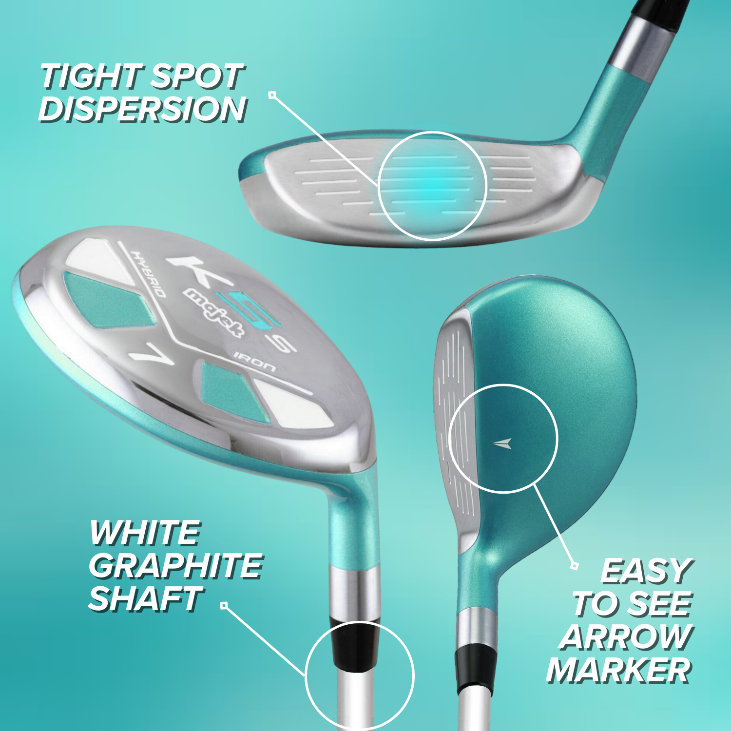 Majek K5s Teal Ladies Golf Hybrids Irons Set Womens All True Hybrid Ultra Light Weight Forgiving Includes 4-SW
