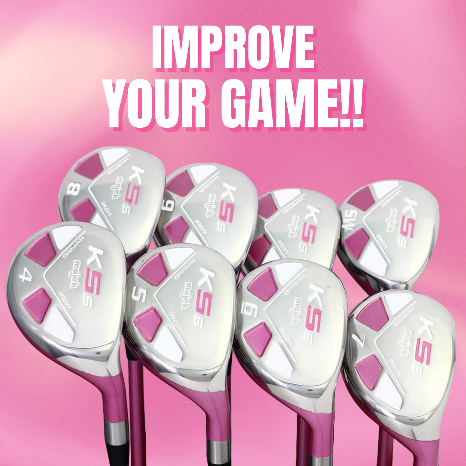 Majek K5s Pink Ladies Golf Hybrids Irons Set Womens All True Hybrid Ultra Light Weight Forgiving Includes 4-SW