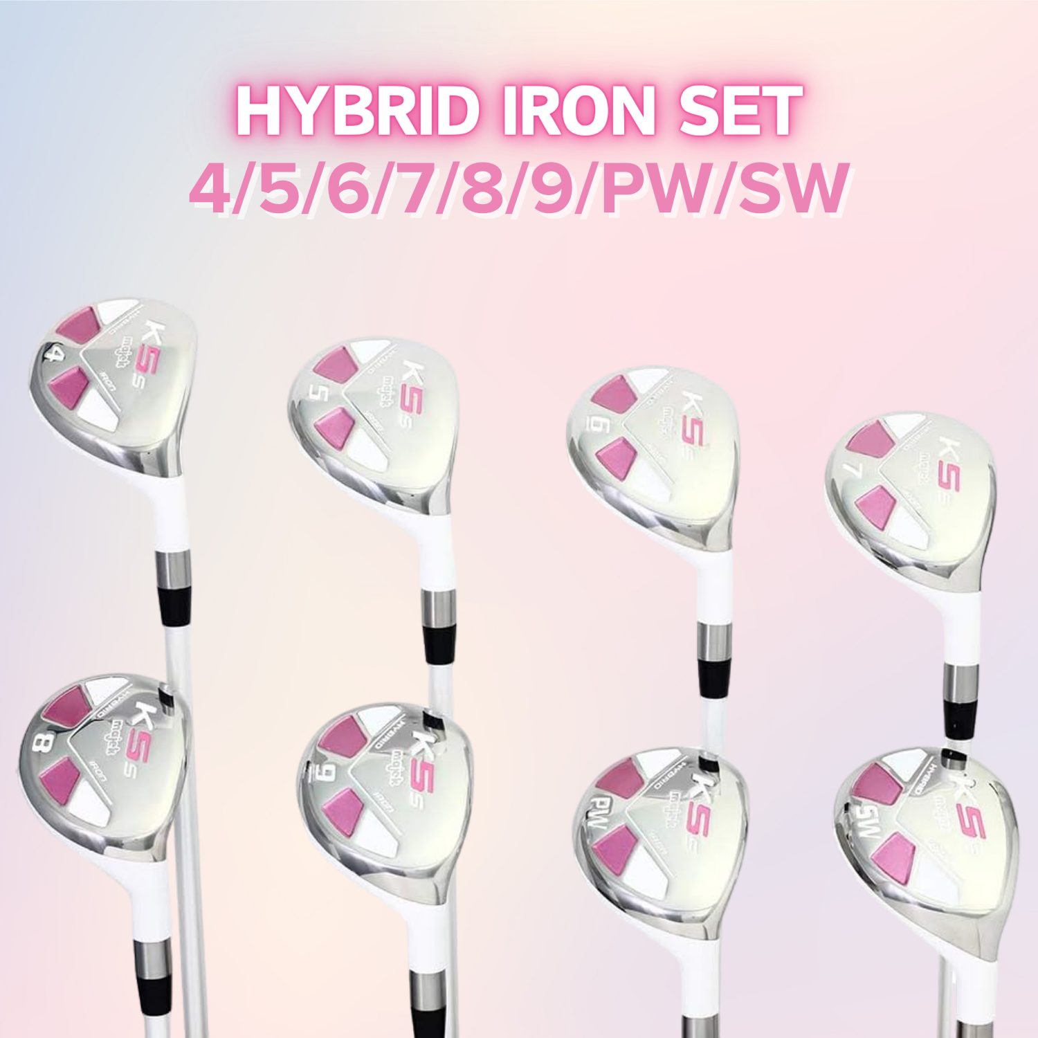 Majek K5s Pearl Ladies Golf Hybrids Irons Set Womens All True Hybrid Ultra Light Weight Forgiving Includes 4-SW