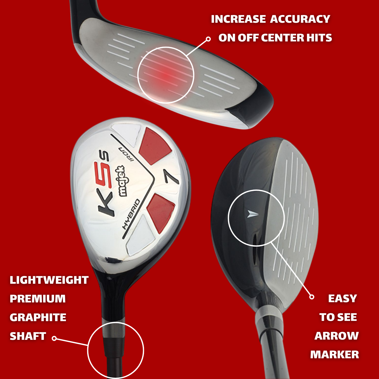 Left Handed Majek Golf K5 Mens Regular All True Hybrid Clubs Complete Full Hybrid Set Includes #3,4,5,6,7,8,9,PW + Headcover Set & Majek Golf Hat