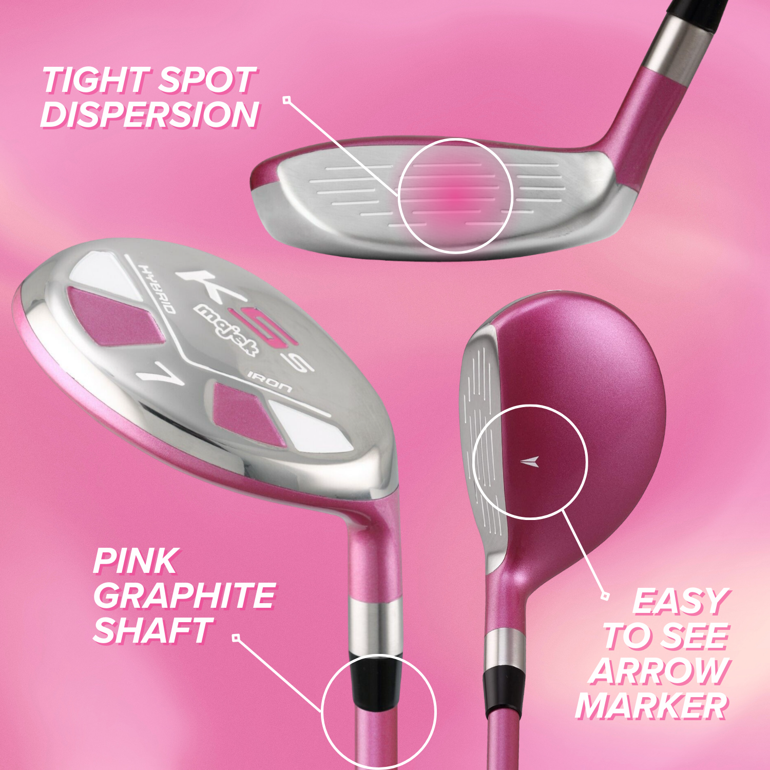 Majek K5s Pink Ladies Golf Hybrids Irons Set Womens All True Hybrid Ultra Light Weight Forgiving Includes 4-SW