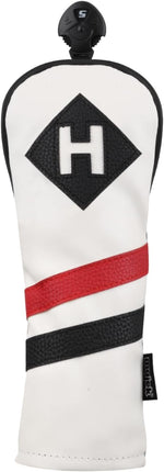 Majek Retro Golf Headcovers White Red and Black Vintage Leather Style 1 3 5 X H Driver Fairway and Hybrid Head Covers Fits 460cc Drivers Classic Look