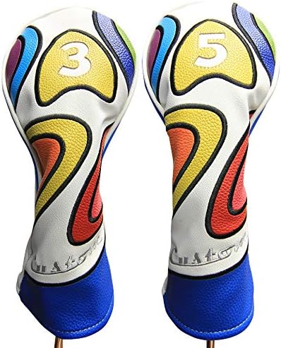 Majek Retro Golf Headcover Limited Edition Vintage Leather Style Psychedelic Colorful Groovy Custom Design #1 3 5 X H Driver Fairway Woods and Hybrid Head Cover
