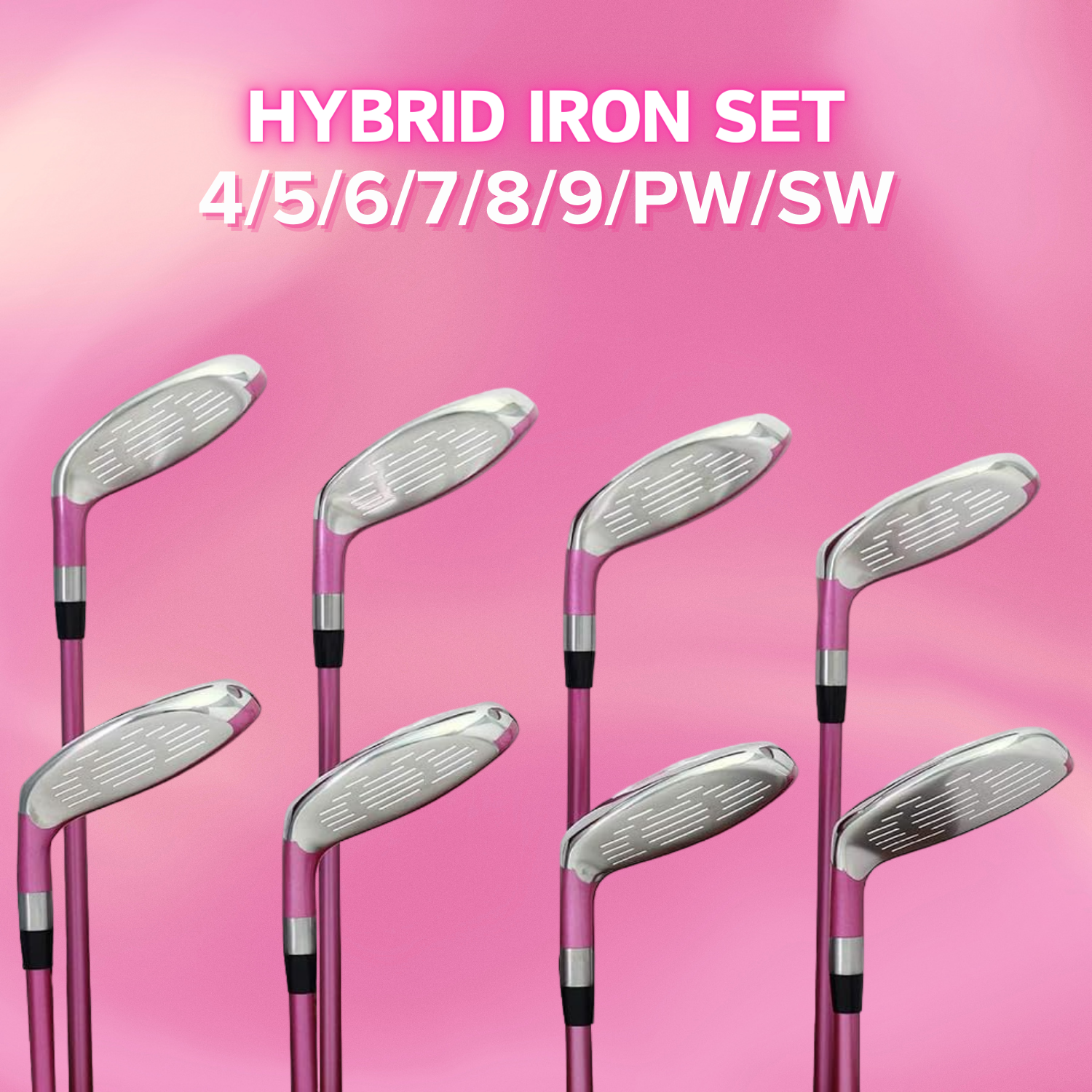 Majek K5s Pink Ladies Golf Hybrids Irons Set Womens All True Hybrid Ultra Light Weight Forgiving Includes 4-SW