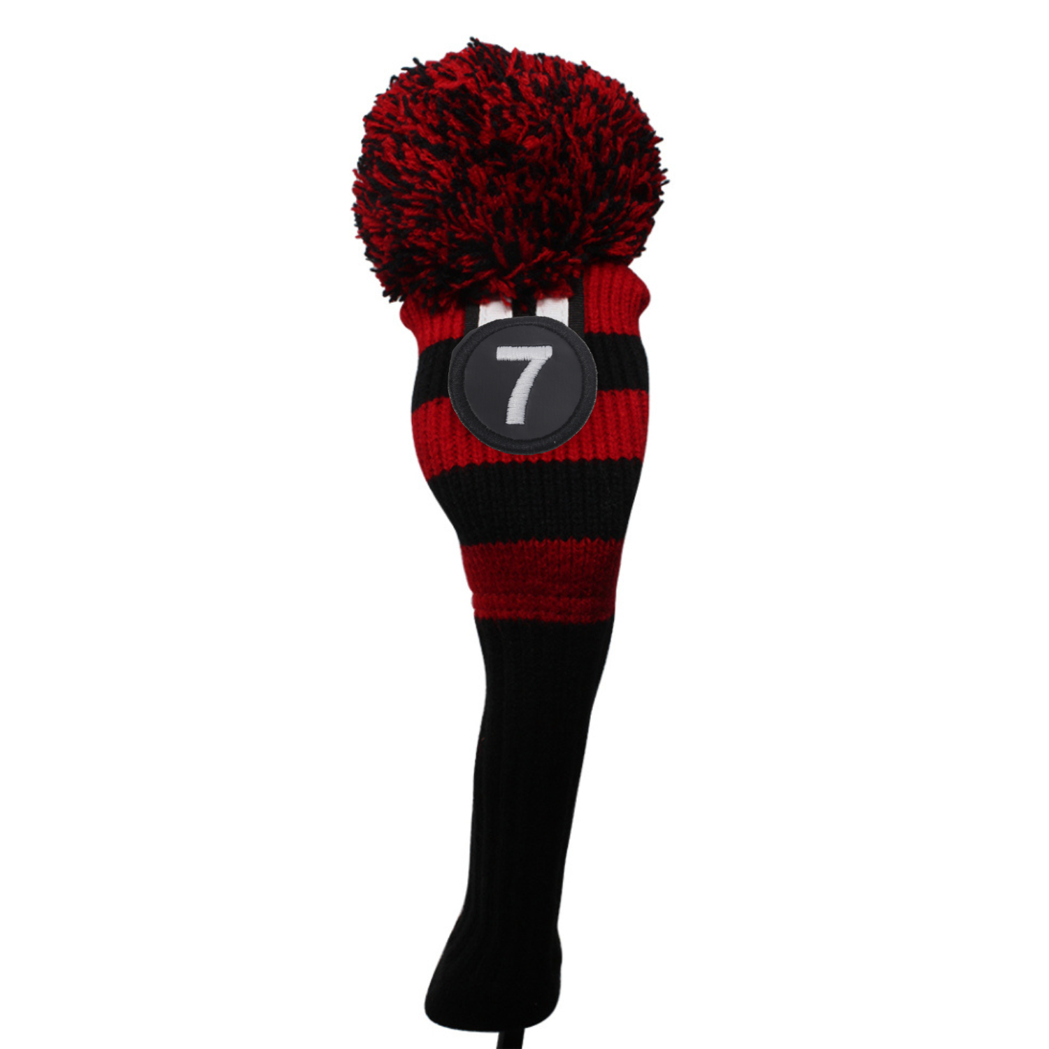 Majek Golf Club Fairway Wood FW Head Covers: Black and Red (Black Neck) Acrylic Knit Retro Pom Pom