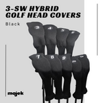 Majek All Hybrid Golf Club Black Sleek Tight Fit Headcover Set and Individual #3-SW Acrylic Head Covers