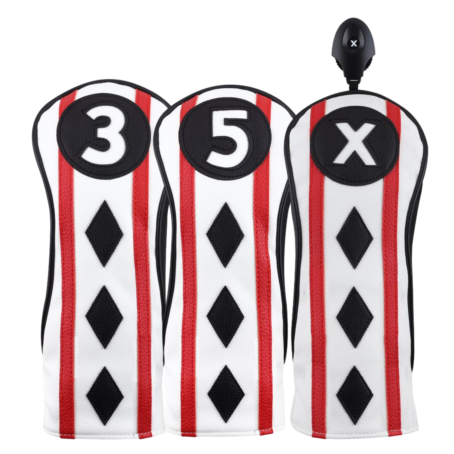 Majek Golf Clubs Club Premium Poker Diamond Protective Hand Made Black Red White Head Covers