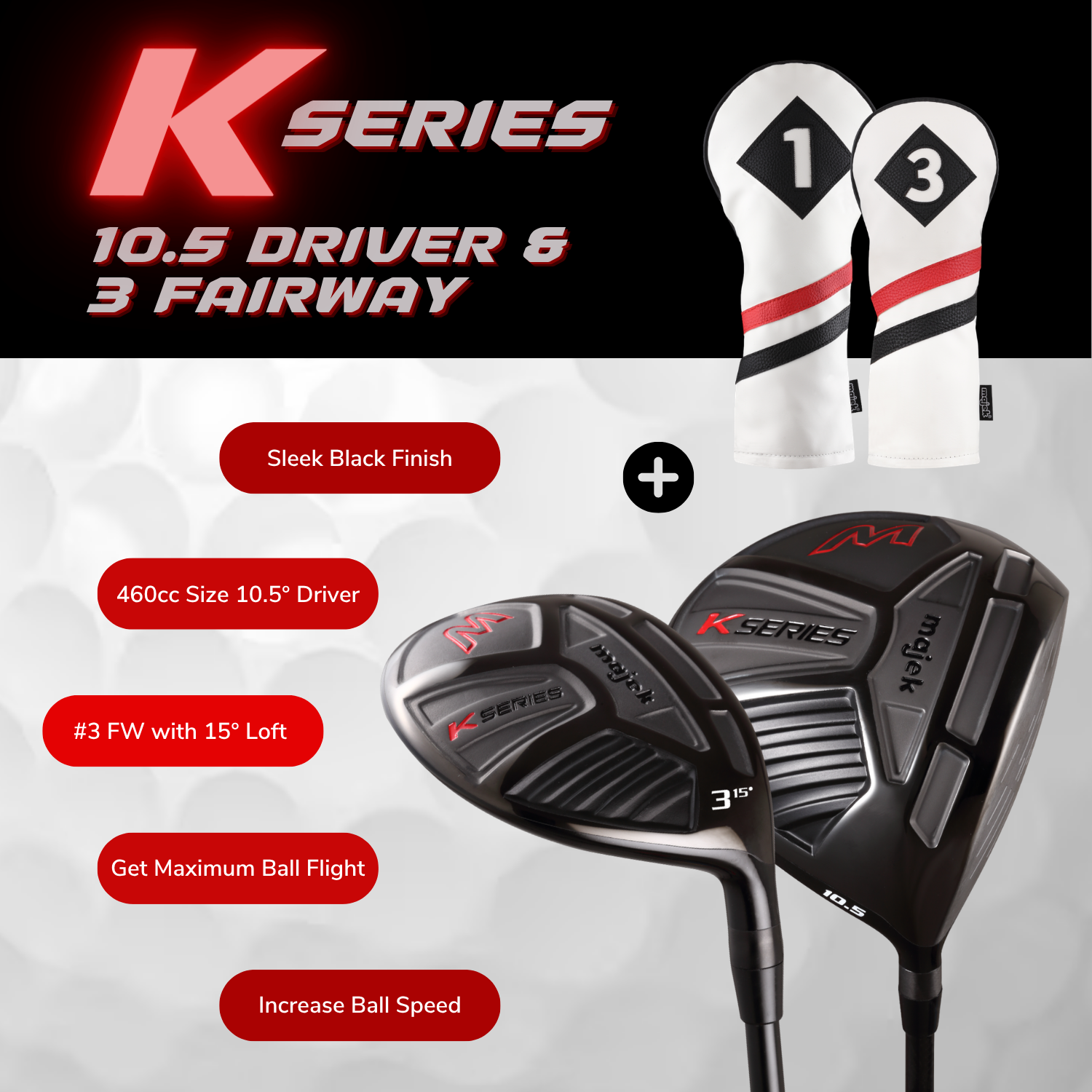 Majek Regular Men's Golf Package: 10.5 Driver + #3 Wood + 4,6,8,PW Hybrid Set + P-200 Blade Putter with Headcovers and Golf Bag