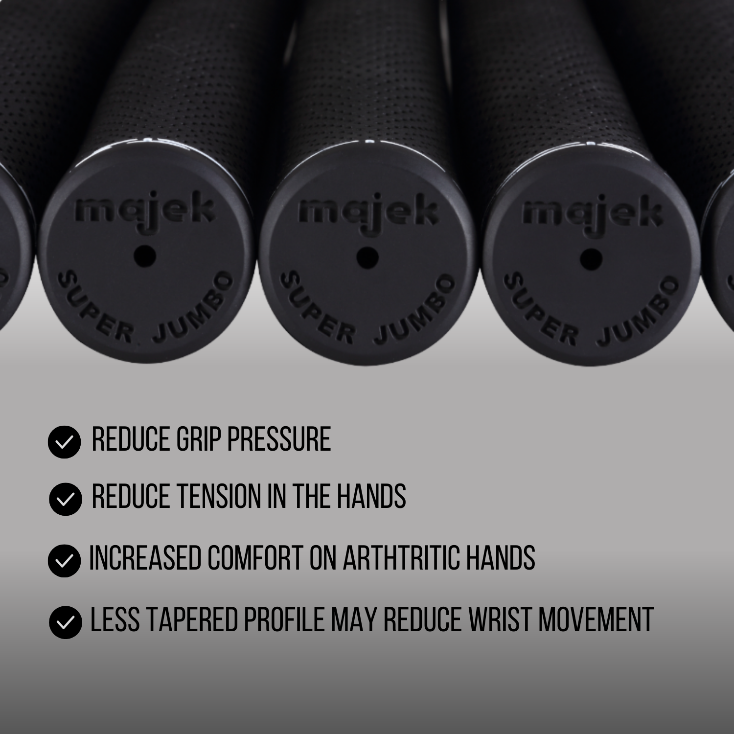 Grip Kit: Tape + Clamp Majek Golf Club Grips Super Jumbo Extra Large Tour 360 Degree Black - NO LOGO - Round .600 Extra Large XL XXL Great for Tall Golfers with Big Hands - Premium Rubber Golf Grips -High Traction
