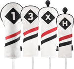 Majek Retro Golf Headcovers White Red and Black Vintage Leather Style 1 3 5 X H Driver Fairway and Hybrid Head Covers Fits 460cc Drivers Classic Look