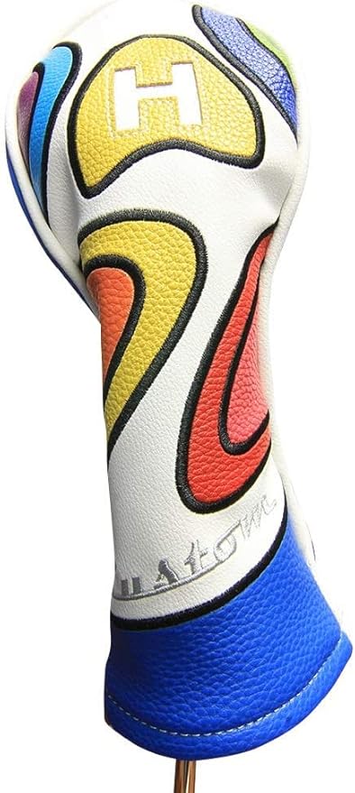 Majek Retro Golf Headcover Limited Edition Vintage Leather Style Psychedelic Colorful Groovy Custom Design #1 3 5 X H Driver Fairway Woods and Hybrid Head Cover