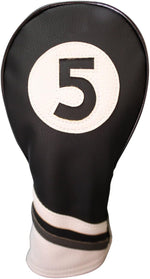 Majek Golf Headcovers Black and White Leather Style Driver Fairway Hybrid Head Covers Fits 460cc Drivers