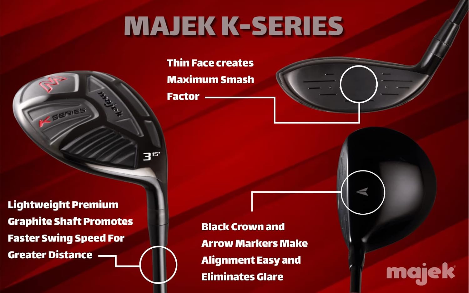 Mens Majek K Series High Launch 460cc 10.5° Driver 3 5 Metal Fairway Wood Set Golf Clubs Right Handed