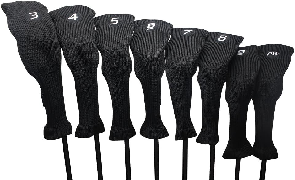 Majek All Hybrid Golf Club Black Sleek Tight Fit Headcover Set and Individual #3-SW Acrylic Head Covers